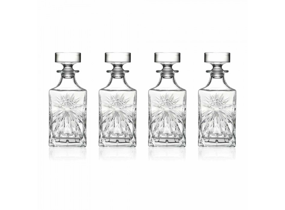 4 Whiskyflaskor med Eco Crystal Cap Square Design - Daniele Viadurini