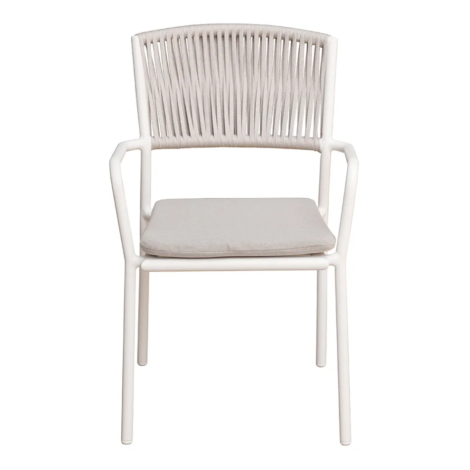 4 stapelbara trädgårdsstolar i aluminium och rep - Lunaris Viadurini