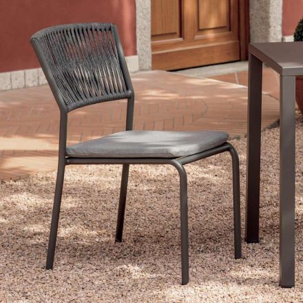 4 stapelbara trädgårdsstolar i aluminium och rep - Lunaris Viadurini