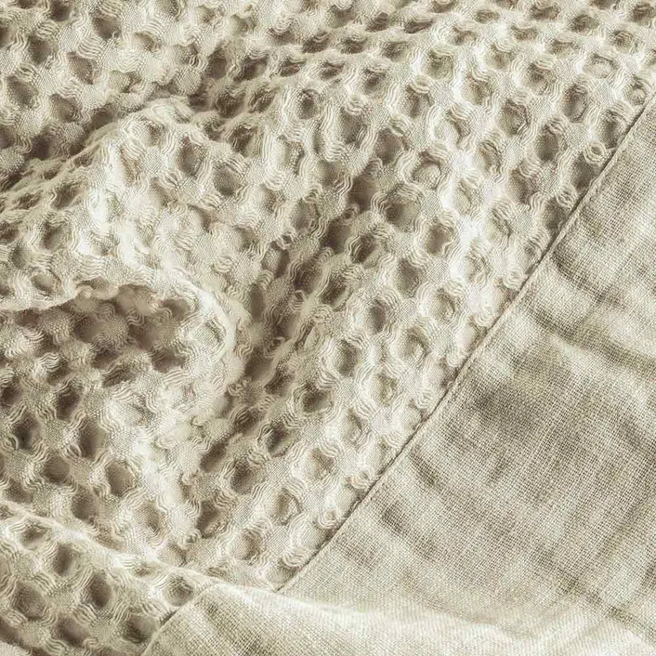 Bomull Honeycomb Huva Morgonrock med Linne Frill - Plysch Viadurini