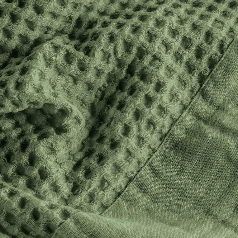 Bomull Honeycomb Huva Morgonrock med Linne Frill - Plysch Viadurini