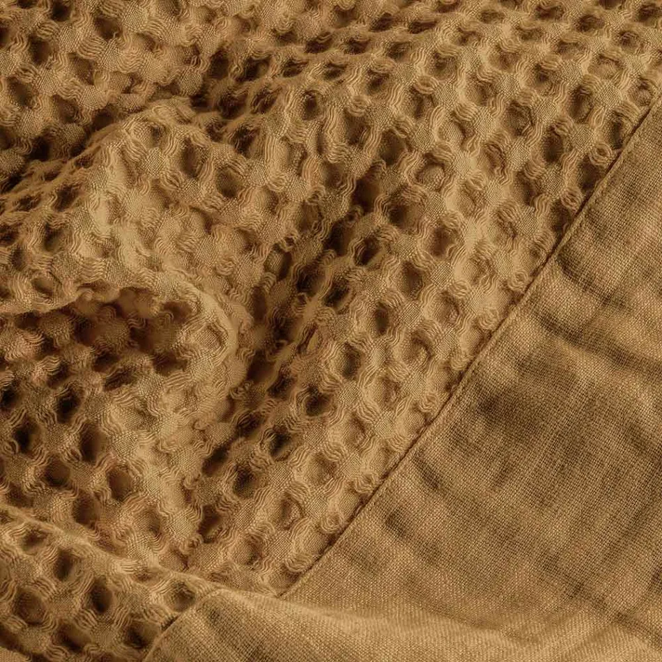 Bomull Honeycomb Huva Morgonrock med Linne Frill - Plysch Viadurini