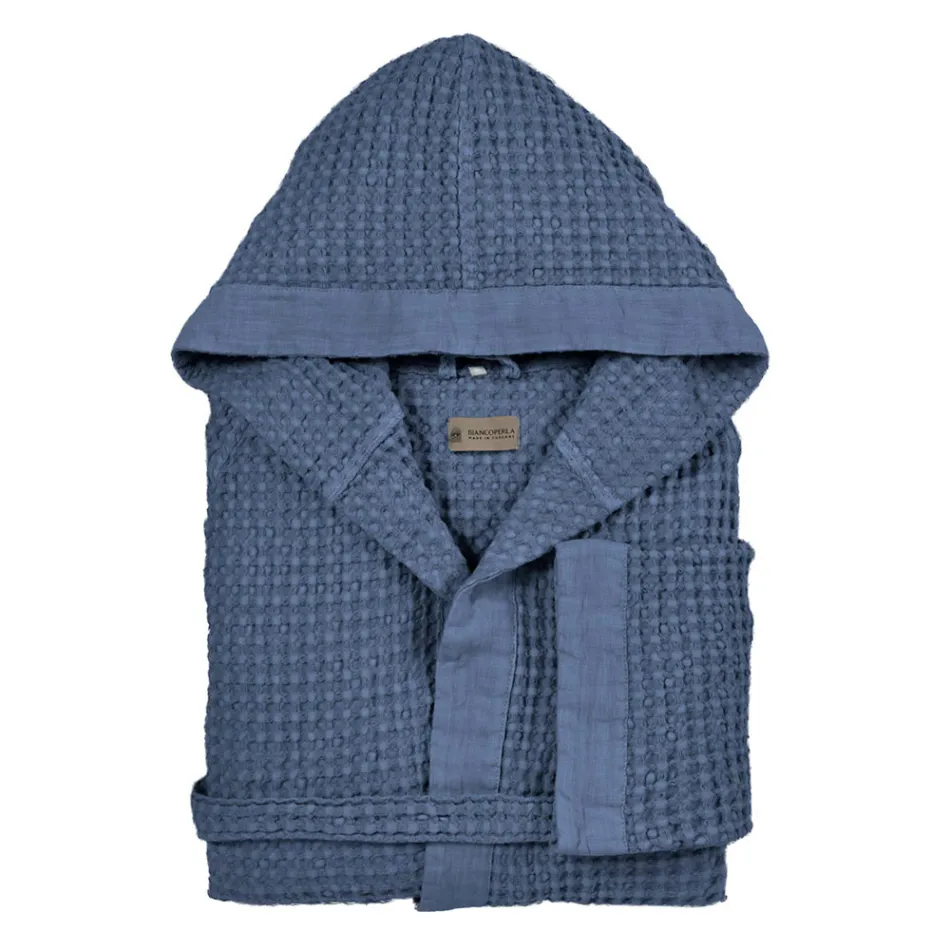 Bomull Honeycomb Huva Morgonrock med Linne Frill - Plysch Viadurini