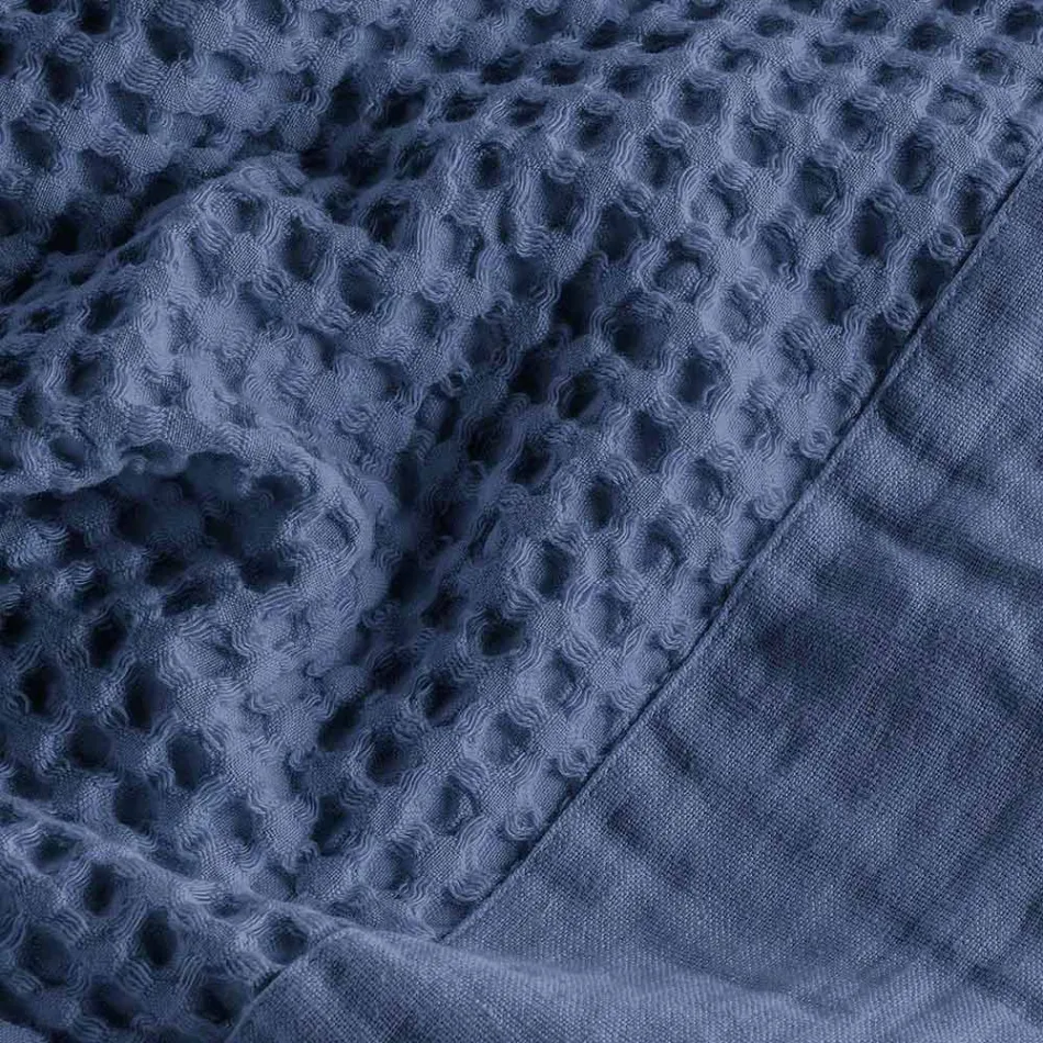 Bomull Honeycomb Huva Morgonrock med Linne Frill - Plysch Viadurini