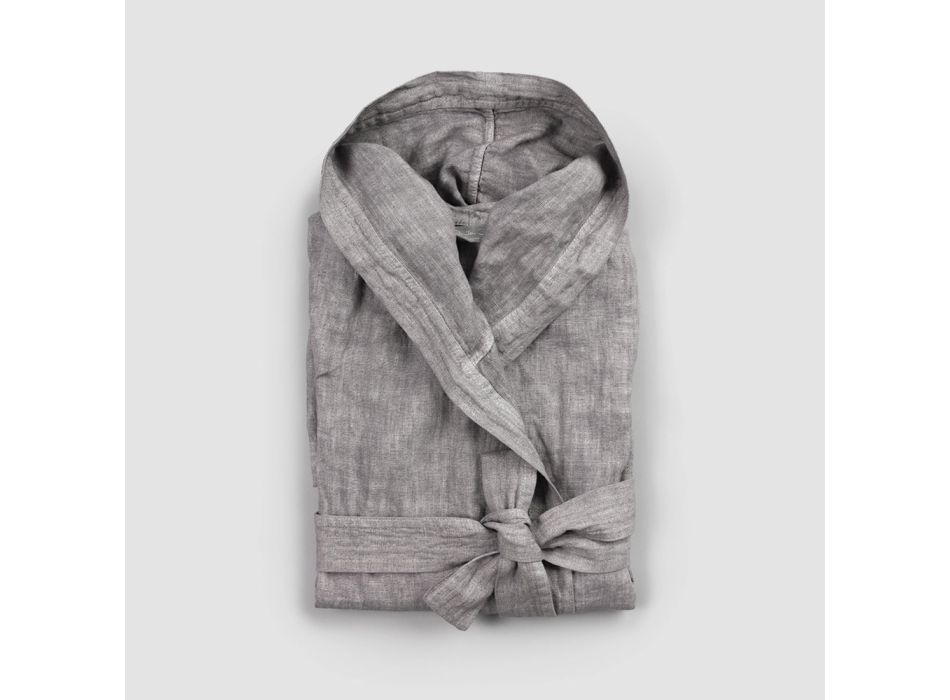 Lyxig badrock i tung linne med huva Tillverkad i Italien - Palace Viadurini