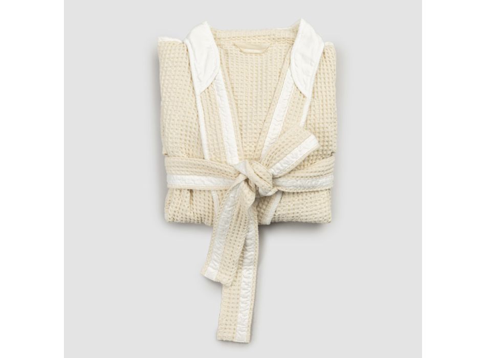Lyxig kimonobadrock i linne och bomull, 2 ytbehandlingar tillverkade i Italien - Kleone Viadurini