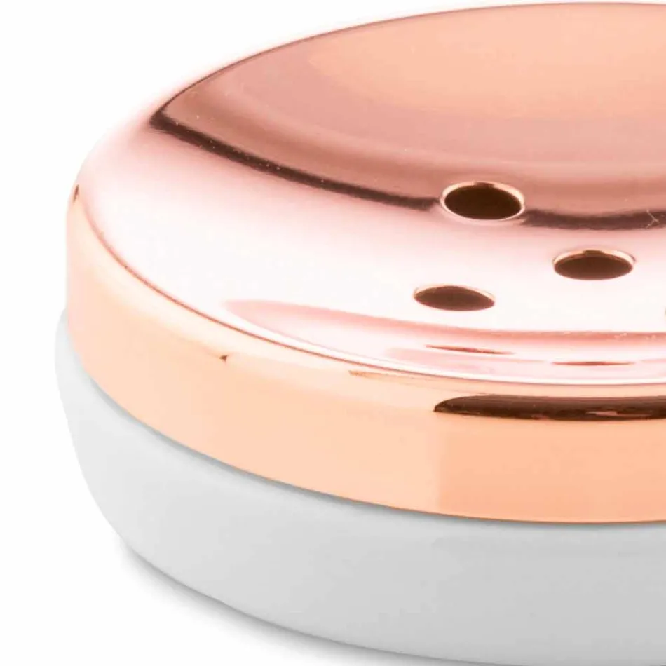 Fristående badrumstillbehör i vitt porslin med koppardetaljer - Scampia Viadurini