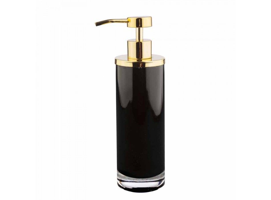 Fristående badrumstillbehör i svart glas och blank guldmetall - svart Viadurini