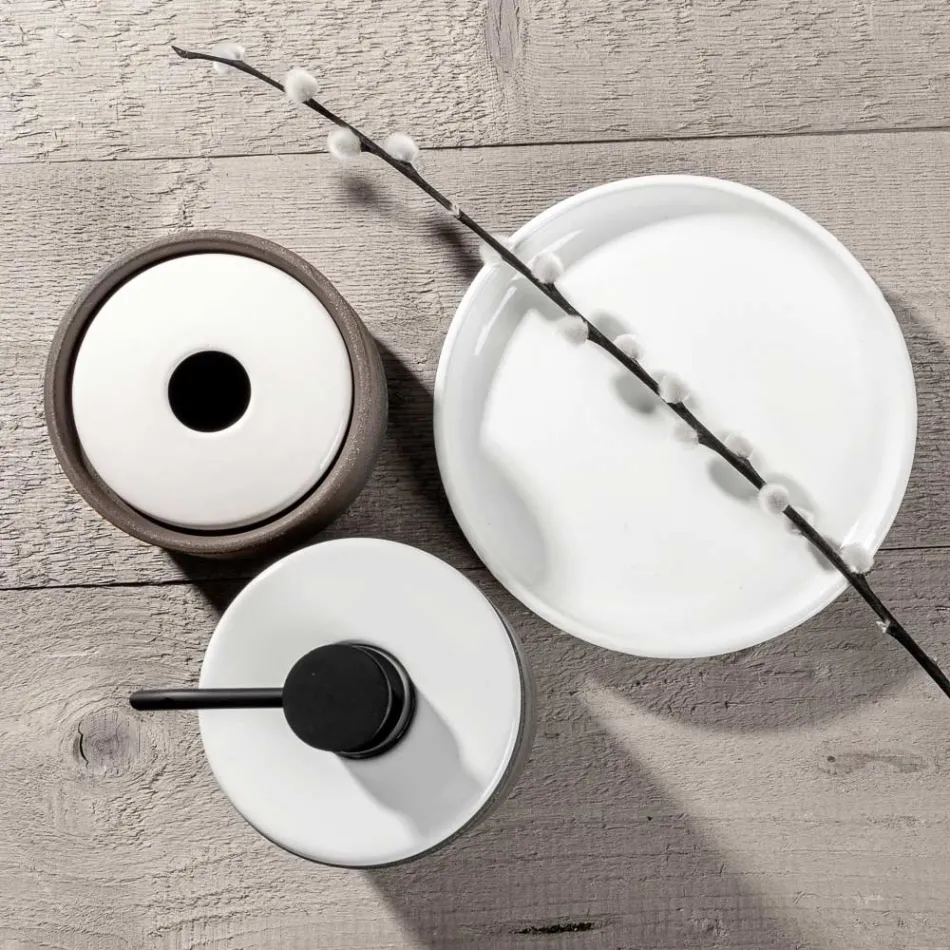 Badrumstillbehör i vit eldfast lera Tillverkad i Italien - Antonella Viadurini