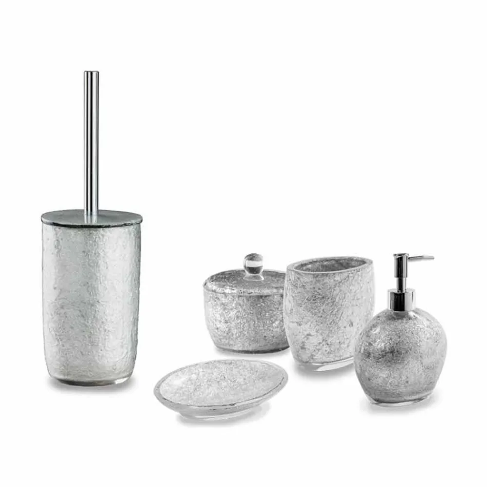 Badrumstillbehör i hartsbelagd i silverblad - argentinskt Viadurini