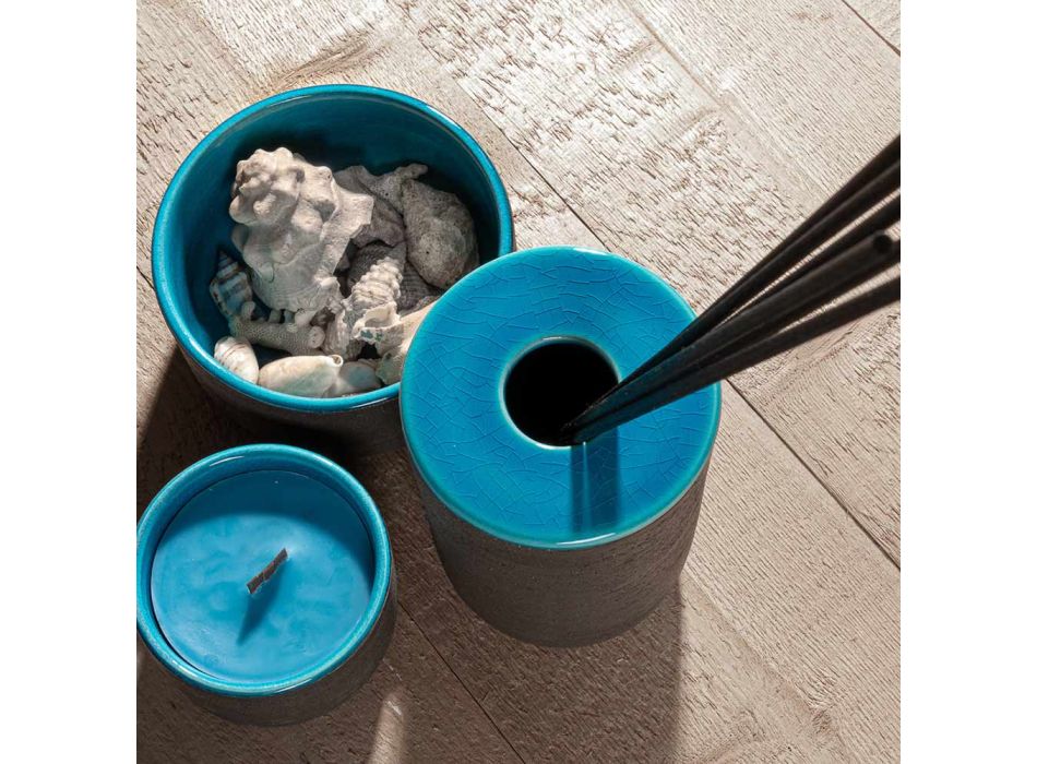 Moderna badrumstillbehör i blå lera Tillverkad i Italien - Antonella Viadurini