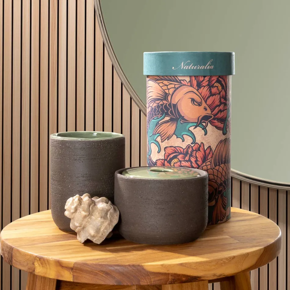 Gröna badrumstillbehör i eldfast lera Tillverkad i Italien - Antonella Viadurini