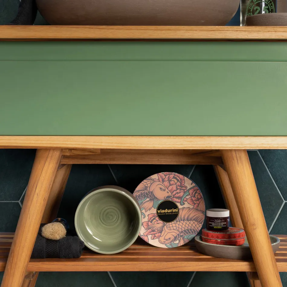 Gröna badrumstillbehör i eldfast lera Tillverkad i Italien - Antonella Viadurini