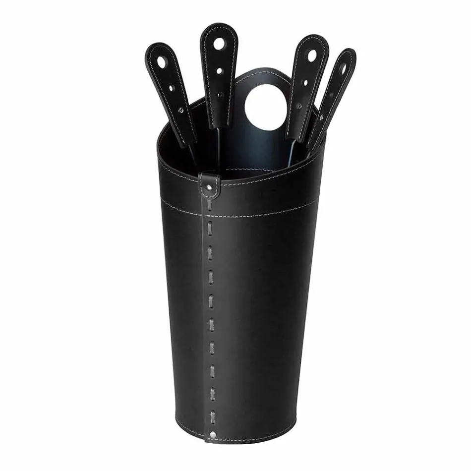 Eldstadstillbehör med Nilar läderhållare, modern design Viadurini