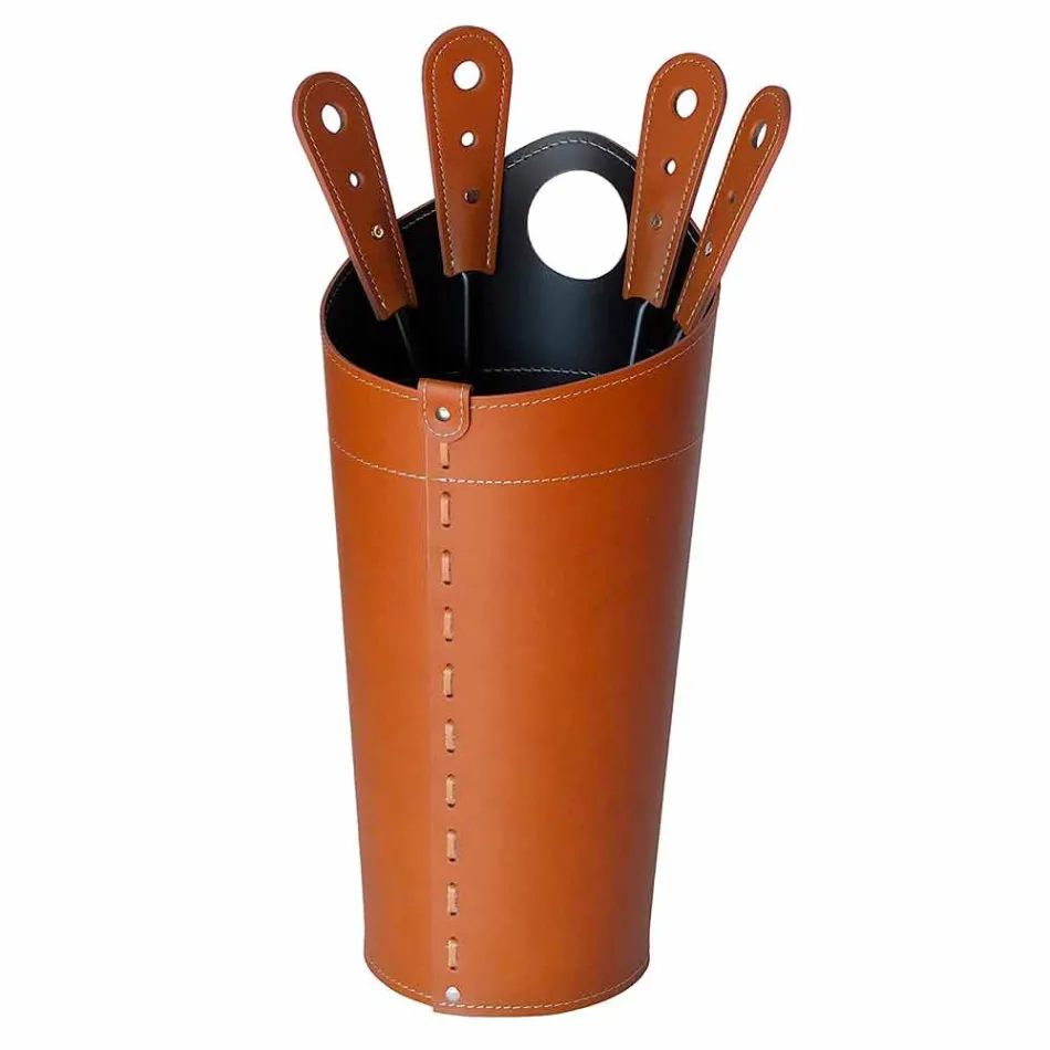 Eldstadstillbehör med Nilar läderhållare, modern design Viadurini