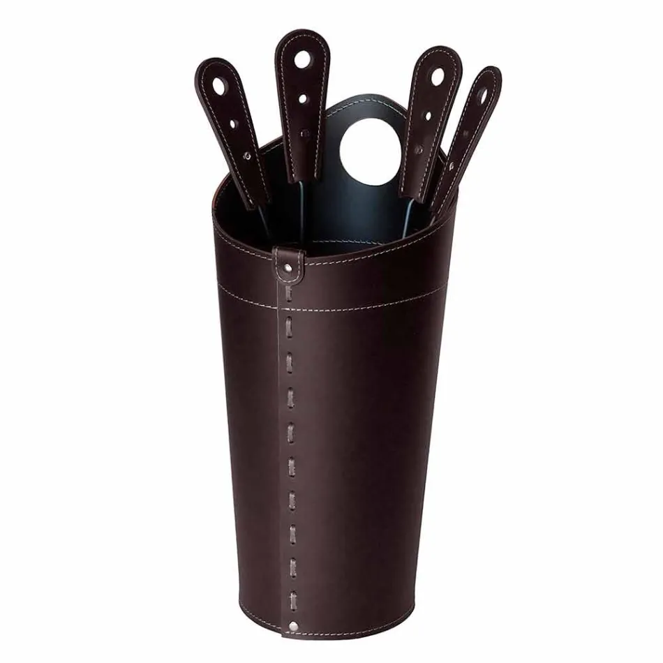 Eldstadstillbehör med Nilar läderhållare, modern design Viadurini