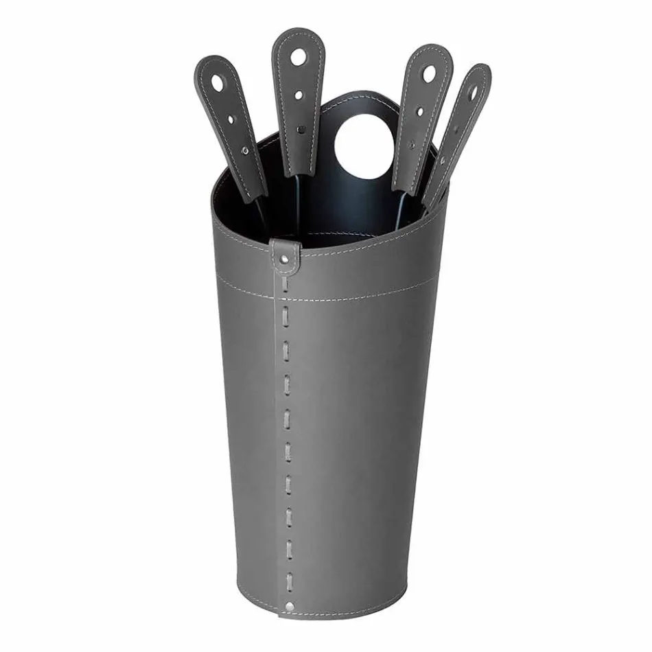 Eldstadstillbehör med Nilar läderhållare, modern design Viadurini