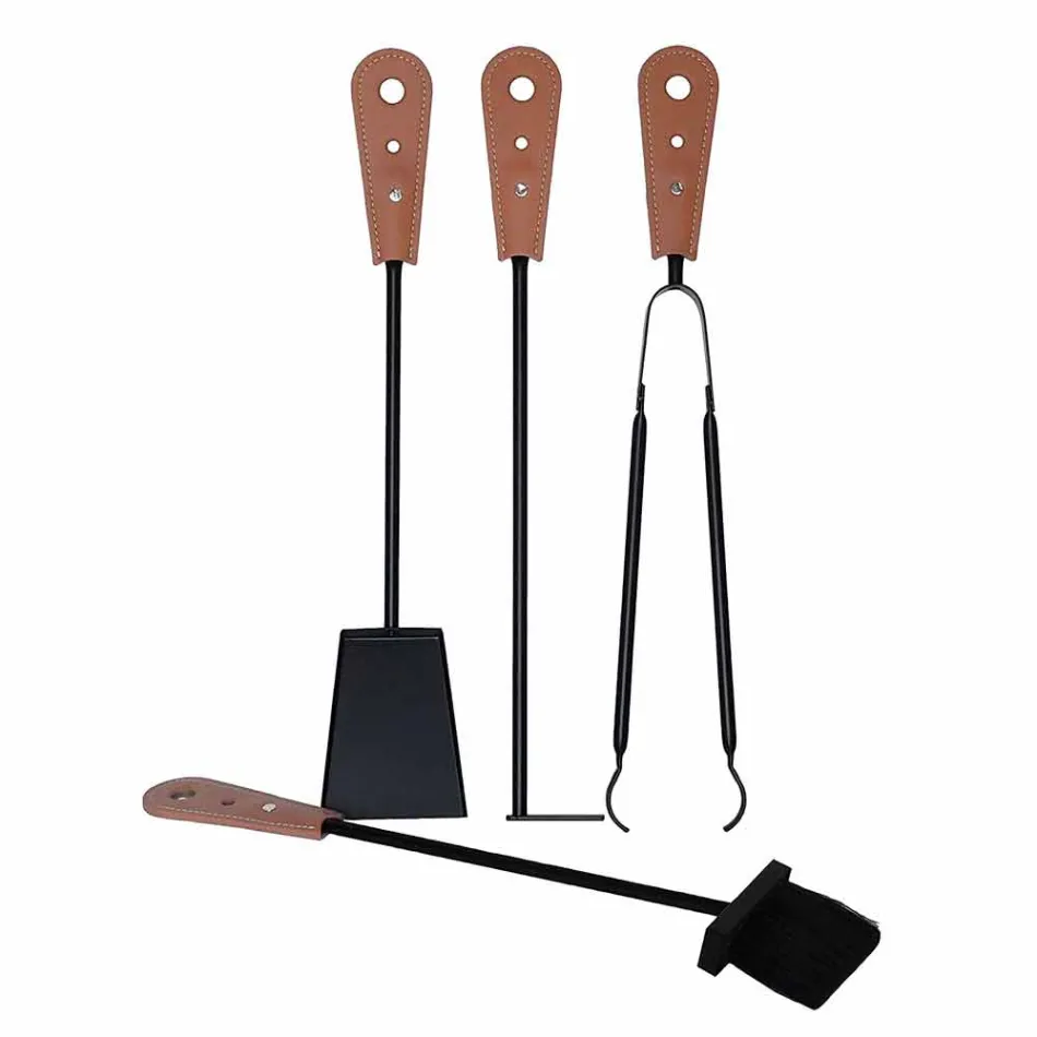 Eldstadstillbehör med Nilar läderhållare, modern design Viadurini