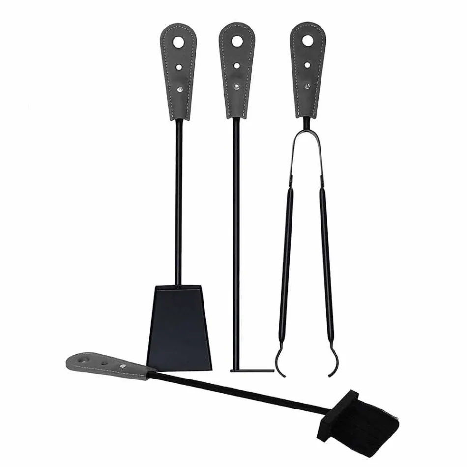 Eldstadstillbehör med Nilar läderhållare, modern design Viadurini