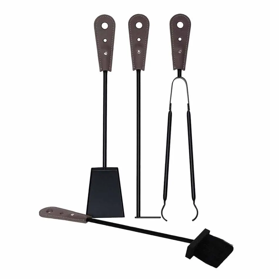 Eldstadstillbehör med Nilar läderhållare, modern design Viadurini