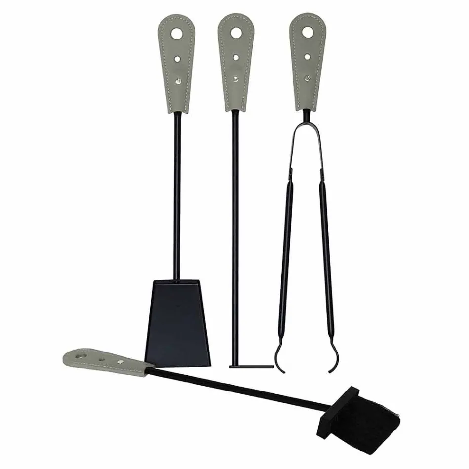 Eldstadstillbehör med Nilar läderhållare, modern design Viadurini