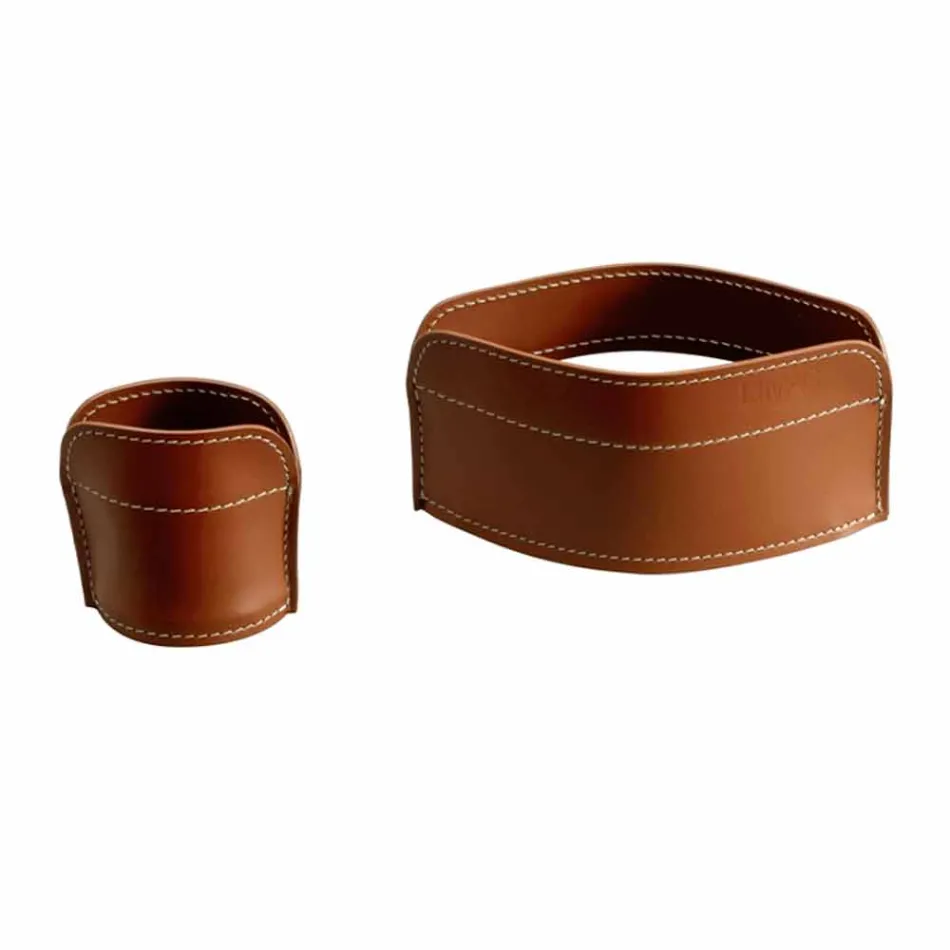 Fyra stycken regenererade läderbordstillbehör tillverkade i Italien - Ebe Viadurini