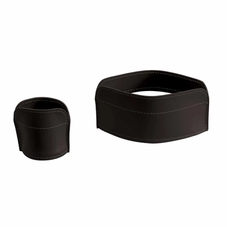 Fyra stycken regenererade läderbordstillbehör tillverkade i Italien - Ebe Viadurini