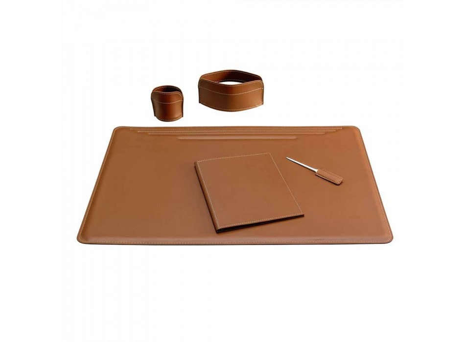 Skrivbordstillbehör i regenererat läder 5 delar tillverkade i Italien - Ebe Viadurini