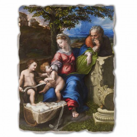 stora fresk R. Sanzio &quot;heliga familjen under Oak&quot; Viadurini