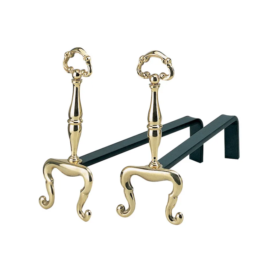 Öppen spis Andirons Höjd 32 cm i mässing Made in Italy - Panda Viadurini