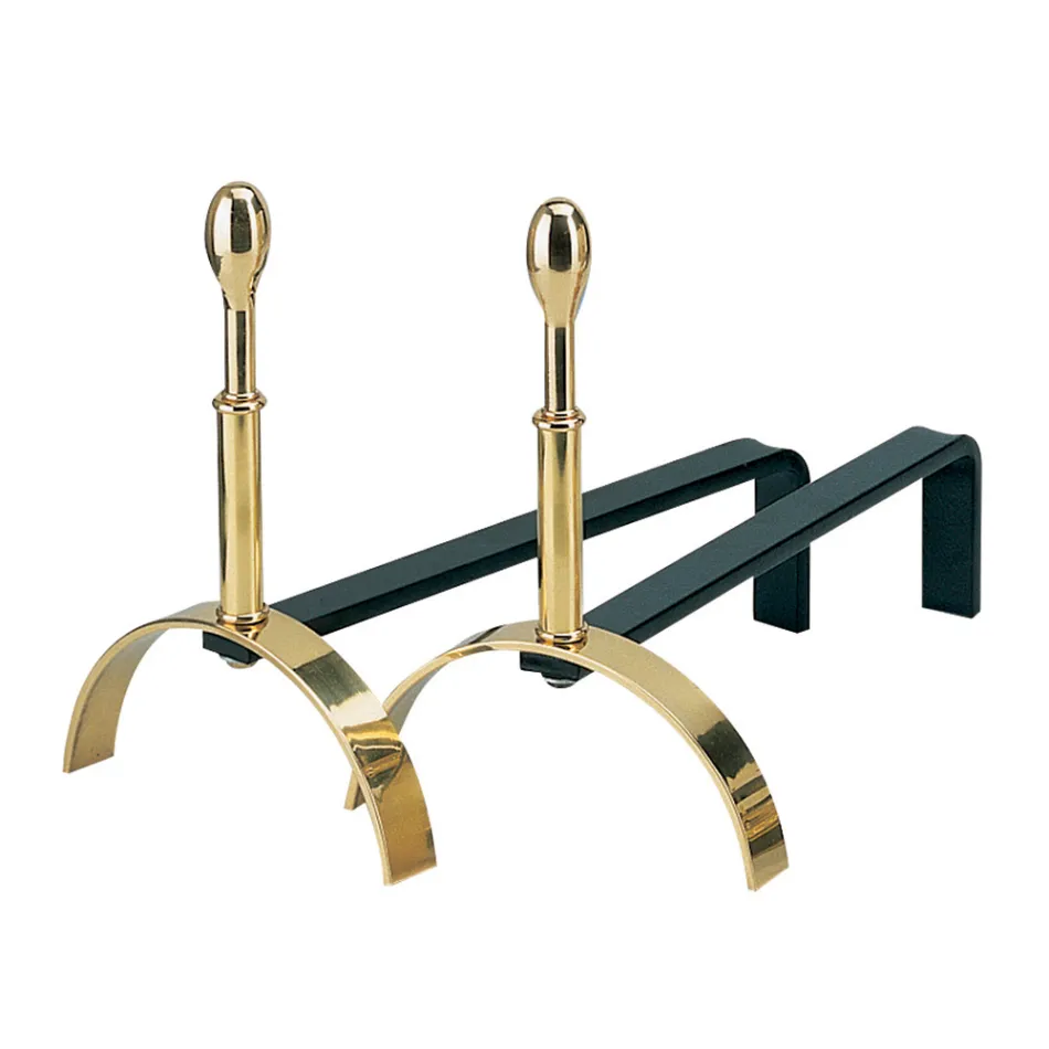 Mässing Öppen spis Andirons Höjd 30 cm Tillverkad i Italien - Wolf Viadurini