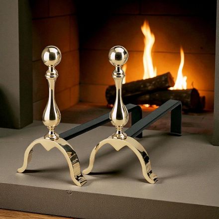 Mässing Öppen spis Andirons Höjd 32 cm Tillverkad i Italien - Björn Viadurini