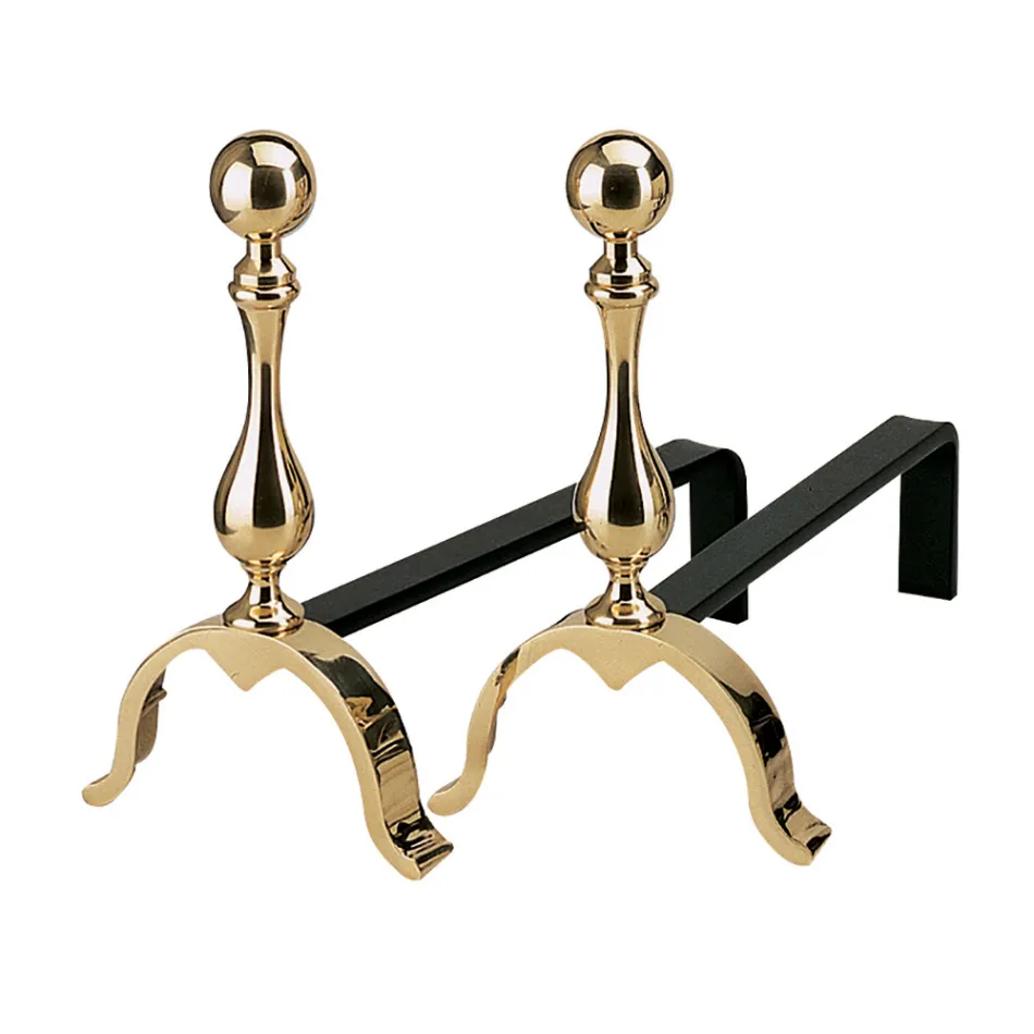 Mässing Öppen spis Andirons Höjd 32 cm Tillverkad i Italien - Björn Viadurini