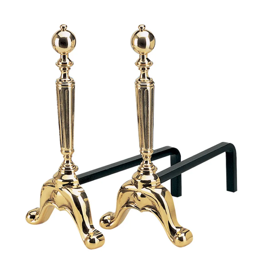 Mässing Öppen spis Andirons Höjd 39 cm Made in Italy - Fox Viadurini