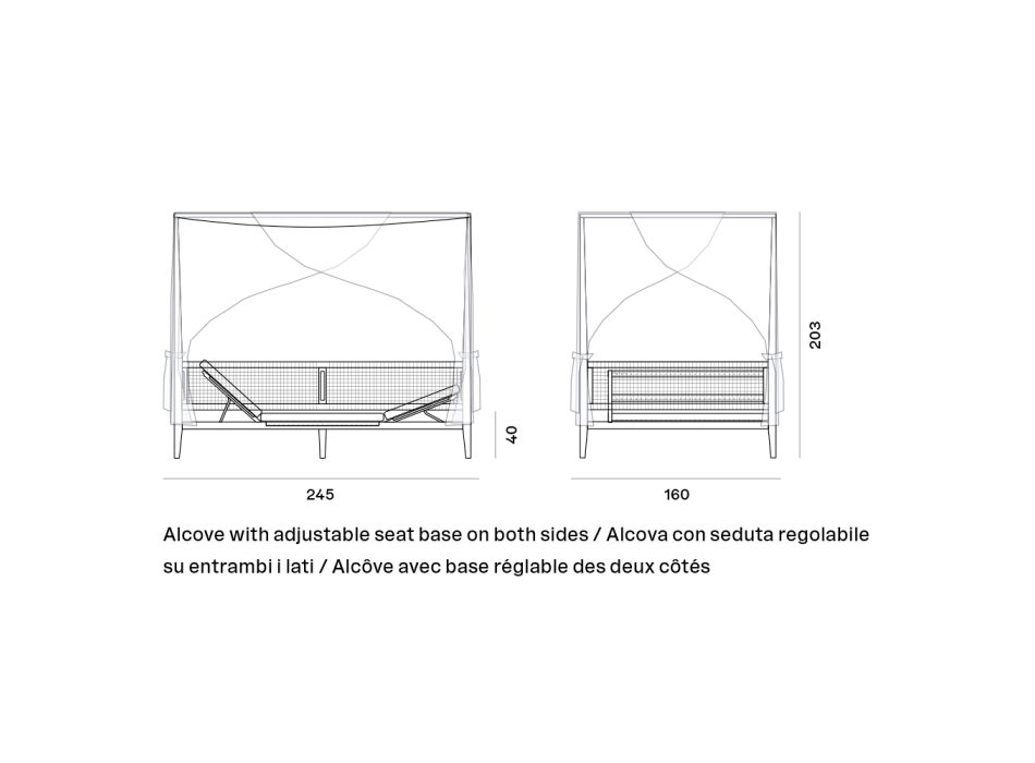 Utomhusalkov i teak med gardin och kuddar tillverkad i Italien - Oracle Viadurini