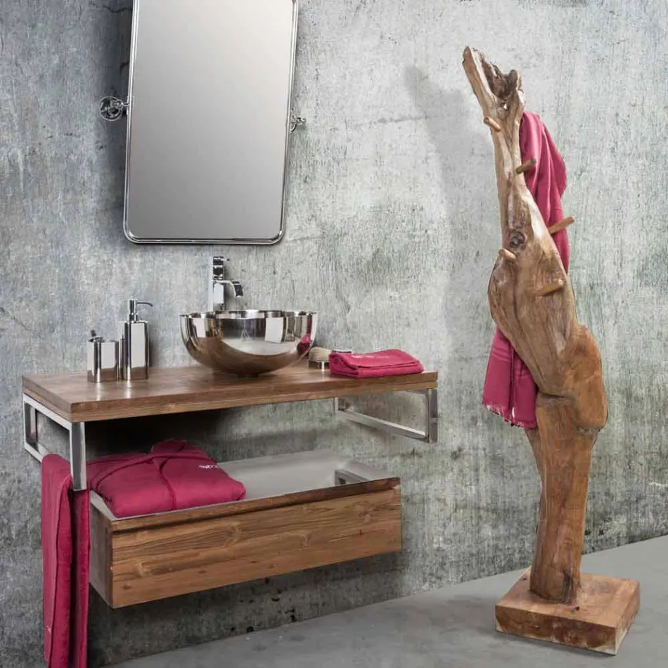 Kappstativ med struktur och pinnar i massiv teak - gran Viadurini