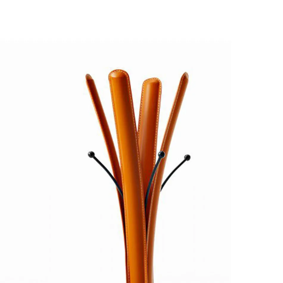 Modern design svart stål klädhängare täckt i läder - natur Viadurini