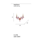 Klassisk 2-ljus vägglampa i handgjort italienskt glas och guldmetall - Oliver Viadurini