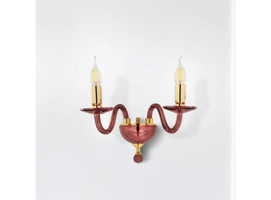 Classic 2 Lights Vägglampa i handgjort italienskt glas och guldmetall - Oliver Viadurini