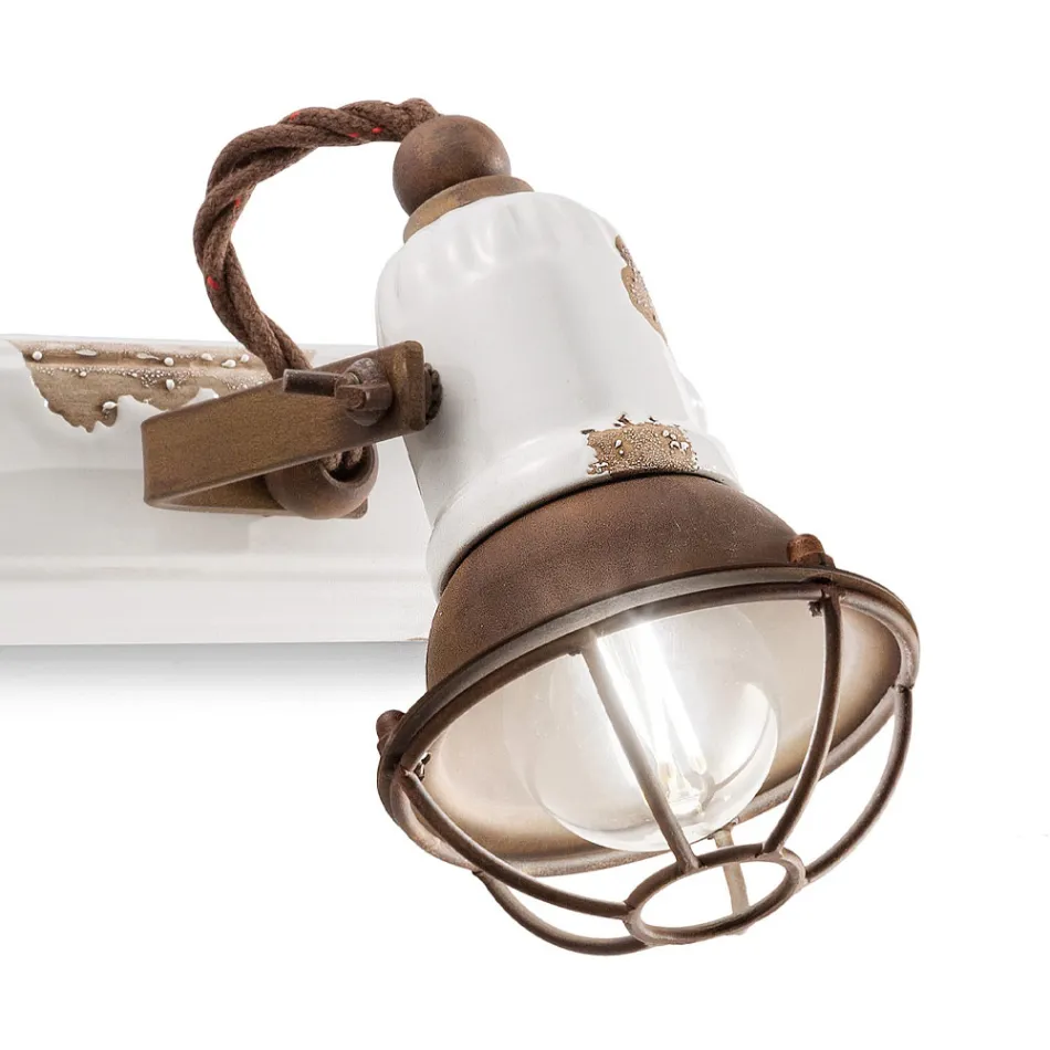 Vägglampa med 2 st Industrial Artisan Spotlights i järn och keramik - Loft Viadurini