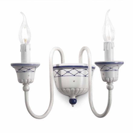 Vägglampa med 2 lampor i keramik och handmålad mässing - Sanremo Viadurini