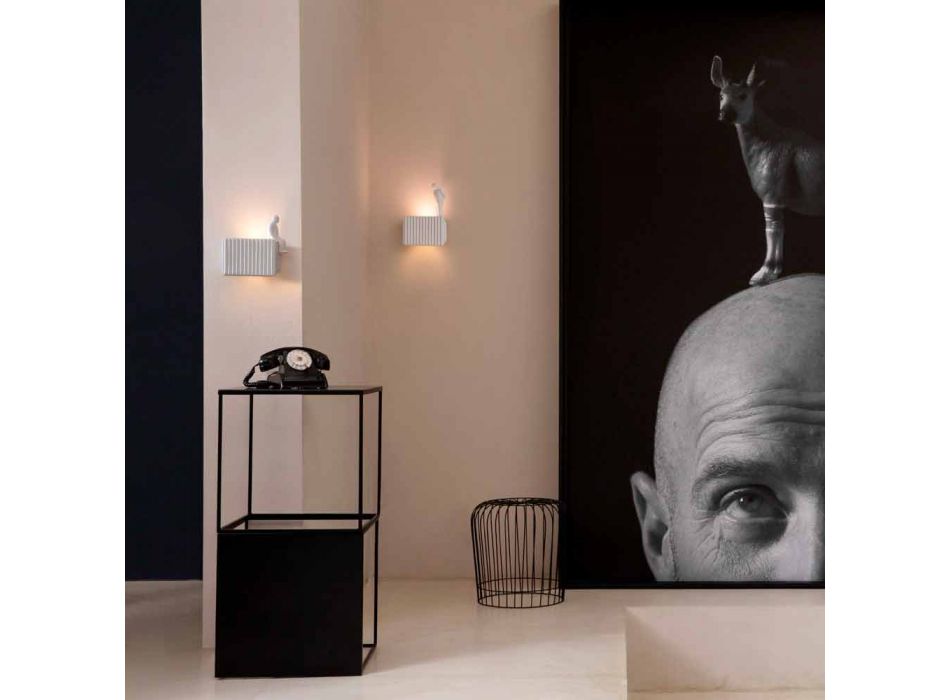 Vägglampa med 3 Led-lampor i Matt Vit Keramik med Umarell - Ometto Viadurini