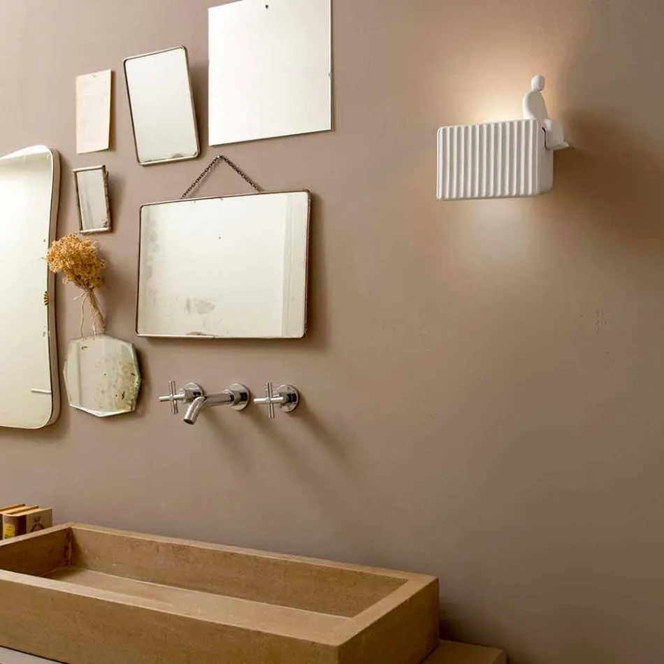 Vägglampa med 3 Led-lampor i Matt Vit Keramik med Umarell - Ometto Viadurini