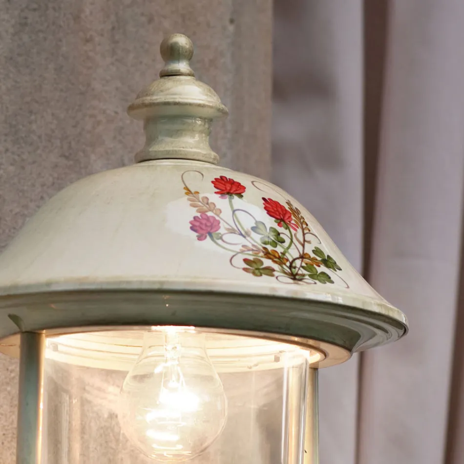 Trädgårdsvägglampa i aluminium med handmålade blommor - Bari Viadurini