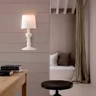 Vägglampa i målbar keramik och lampskärm i vitt linne - Cadabra Viadurini