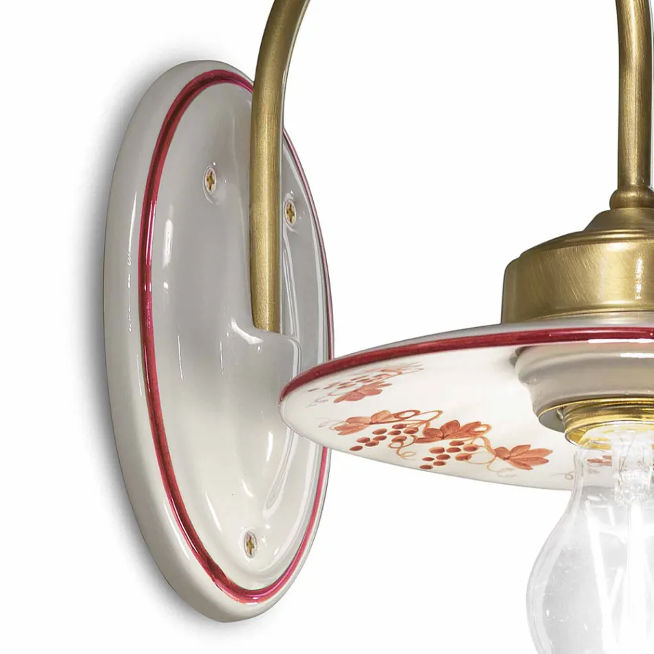 Vintage design vägglampa i järn och handmålad keramik - Asti Viadurini
