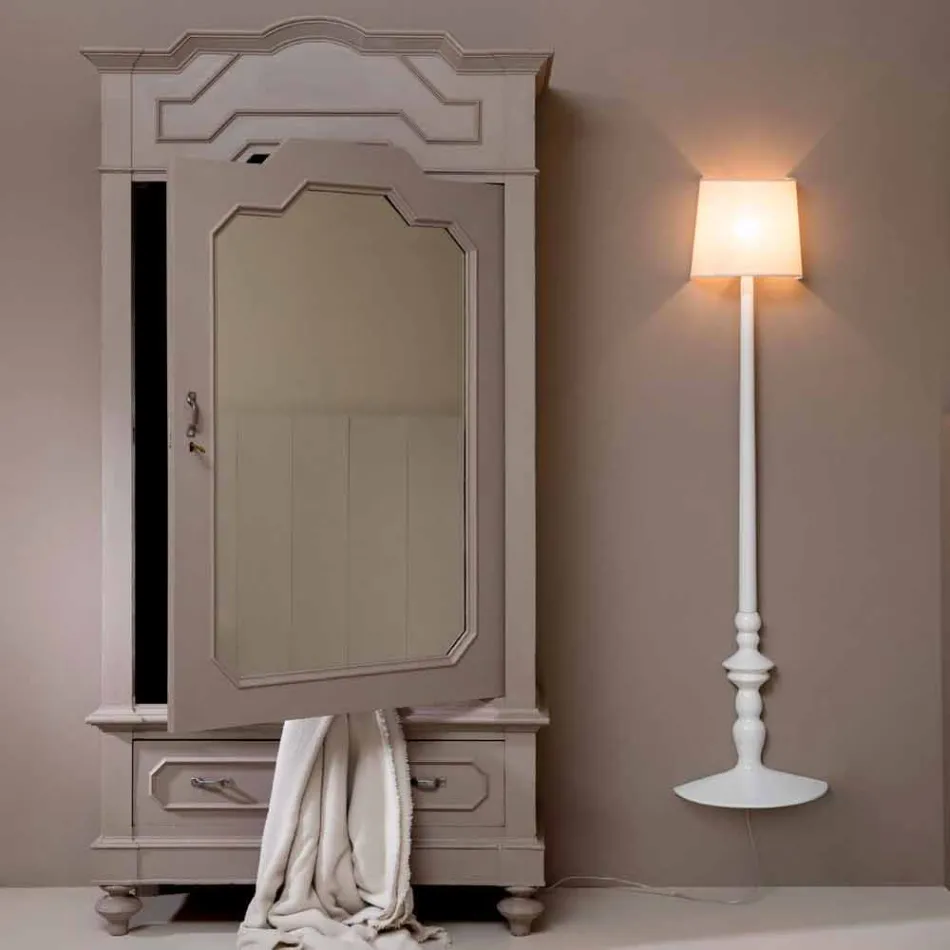 Högväggsapplikation i vit keramik och lampskärm i linnedesign - Cadabra Viadurini