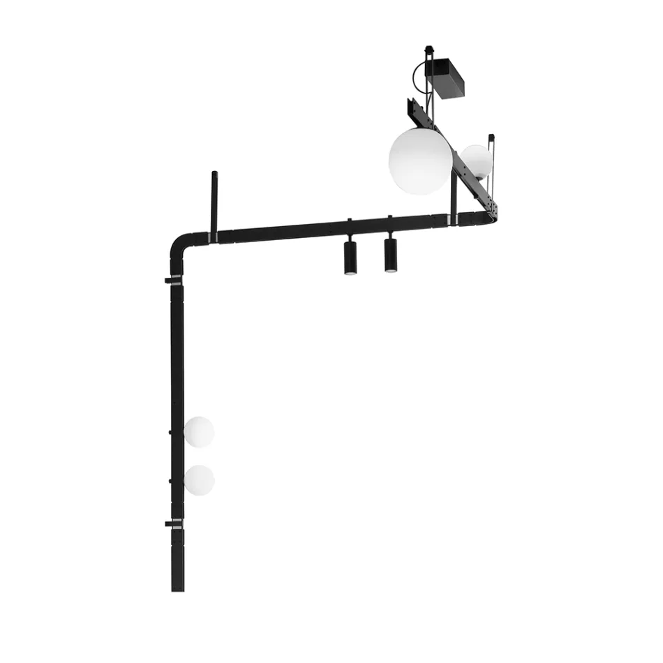 Design Vägglampa i svart aluminium med sfärer och spotlights - Exodus Viadurini
