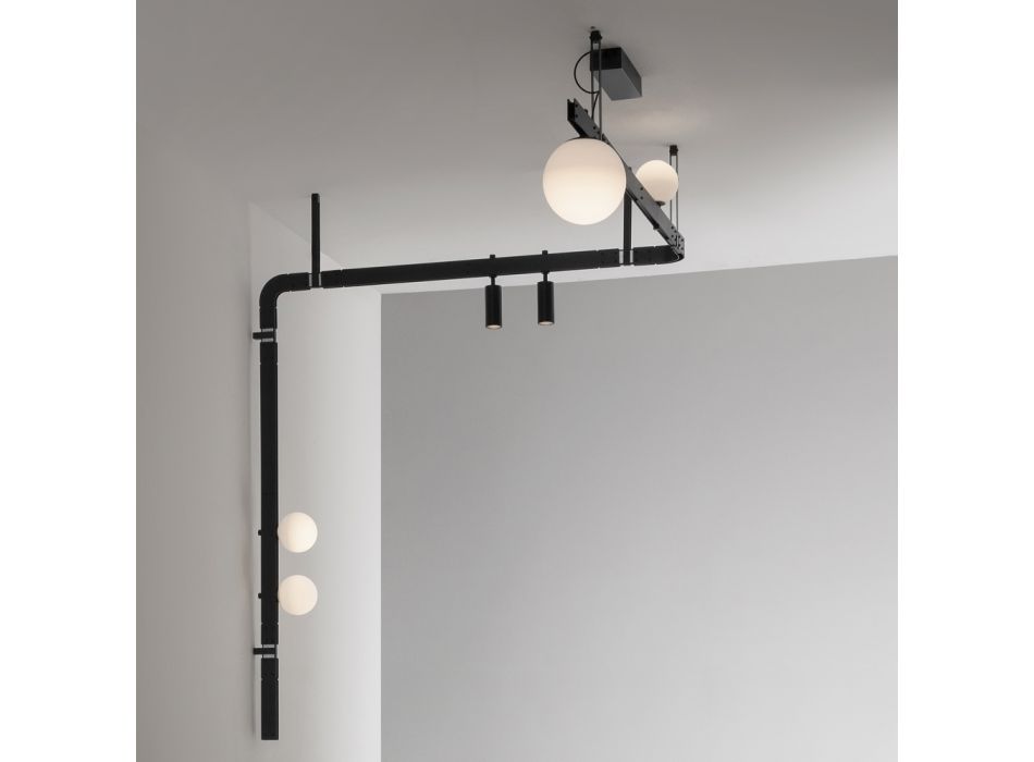 Design Vägglampa i svart aluminium med sfärer och spotlights - Exodus Viadurini