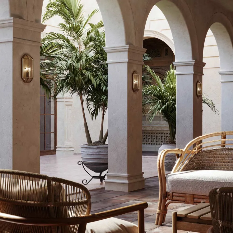 Handgjord vägglampa i glas och mässing 1 eller 2 lampor - Inbunden av Il Fanale Viadurini